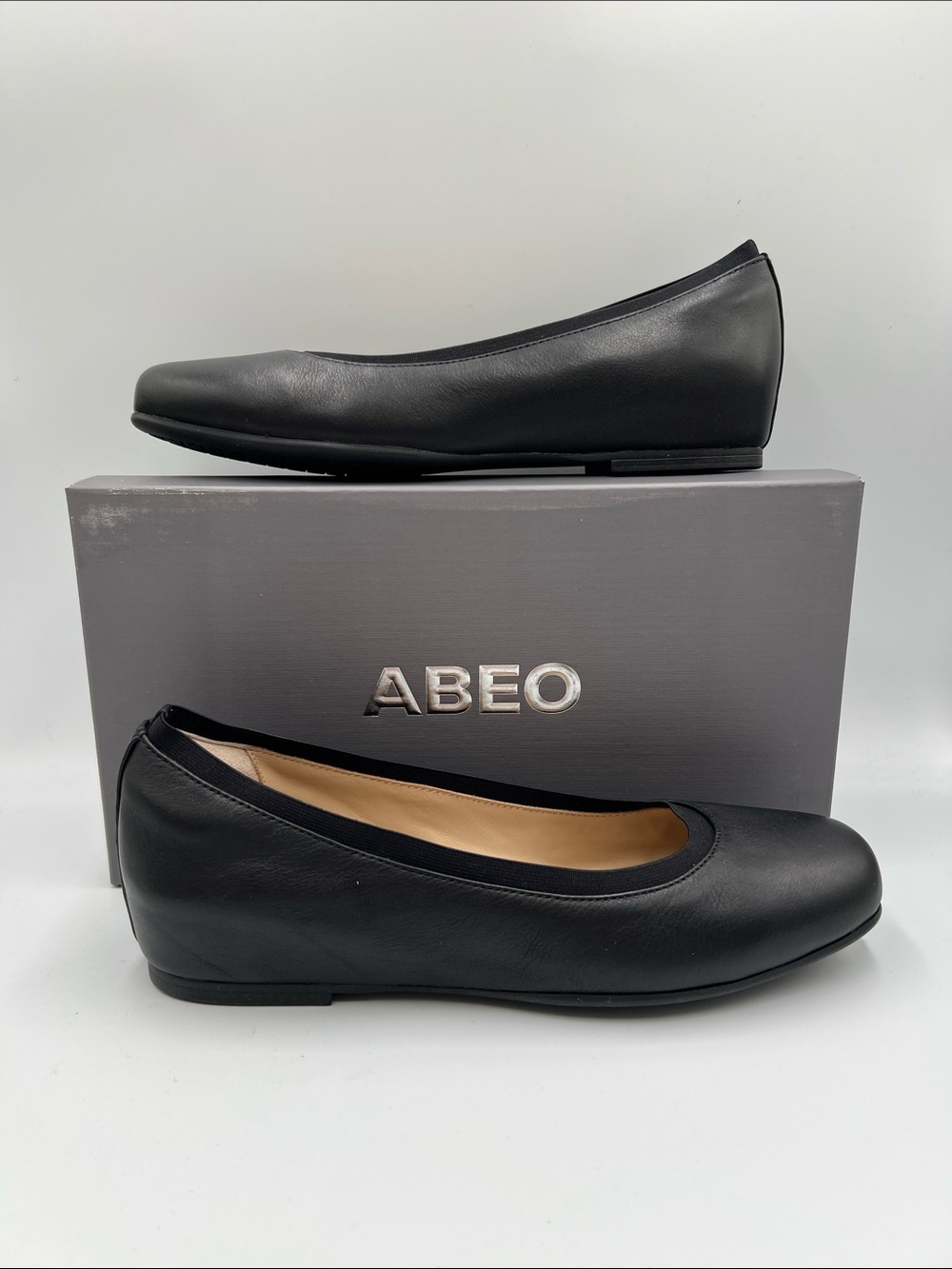 ABEO Cadence ballet flat black leather comfort footbed slip-on shoe new 9.5